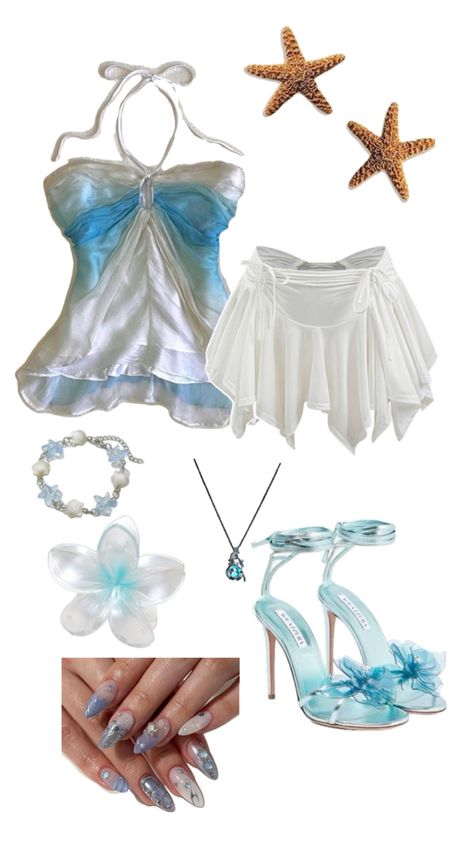 #mermaidcore #mermaid #cute #outfit #pretty #blue #beach #beachy Mermaid Core Outfit, Beachy Clothes, Beach Aesthetic Outfits, Mermaid Halloween Costumes, Fire Clothes, Mermaid Core, Beachy Outfits, Mermaid Halloween, Mermaid Outfit