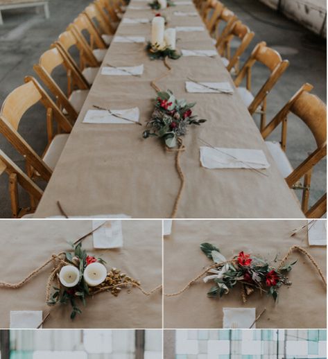 Decided: butcher paper for tables that need covered. Butcher Paper Table Cloth, Paper Table Cloth Wedding, Simple Anniversary Table Decor, Butcher Paper Tablecloth Wedding, Butcher Paper Table Setting, Butcher Block Paper Table Cloth, Butcher Paper Tablecloth Party, Butcher Paper Wedding Table, Paper Tablecloth Ideas