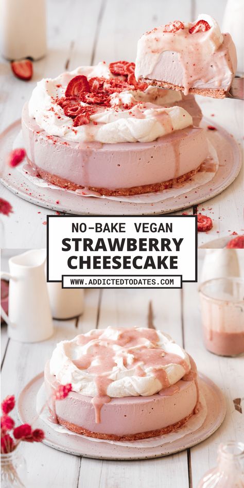 Vegan Strawberry Cheesecake, Vegan Blueberry Pancakes, Vegan Strawberry Shortcake, Types Of Strawberries, No Bake Strawberry Cheesecake, Vegan No Bake, Strawberry Cookie, Healthy Cheesecake, Vegan Baking Recipes