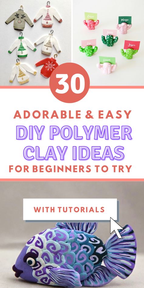 If you're new to working with polymer clay, here are some simple designs for more intricate pieces; we've got everything you need to get started with this versatile material. Click here for more beautiful Polymer clay ideas for beginners, aesthetic polymer clay ideas, polymer clay ideas to sell, cute polymer clay ideas, easy polymer clay ideas, polymer clay ideas, food, polymer clay animals ideas, polymer clay jewellery ideas, and simple polymer clay ideas. Polymer Clay Ideas For Beginners Diy Craft Projects, Polymer Crafts To Sell, Clay Sculpting For Beginners, Easy Polymer Clay Ideas For Beginners, Polymer Clay Ideas To Sell, Beginner Polymer Clay Projects, Polymer Clay Figures Tutorial, Polymer Clay For Beginners, Easy Clay Ideas For Beginners