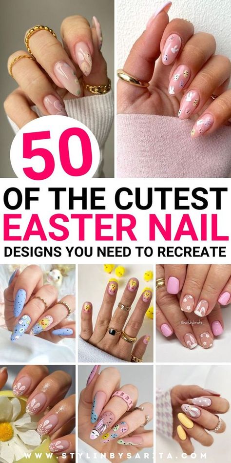 Looking for some egg-cellent easter nail designs to recreate? Here are 45+ of the cutest easter nail ideas for your next mani you need to try out! Easter French Nails Design, Spring Nails 2024 Trends Easter, Easter Nails Classy, Easter Nails Short Almond, Easter Nail Designs Short, Easter Nail Designs Almond Shape, Easter Toes Designs, Nails For Easter 2024, Easter Almond Nails Ideas