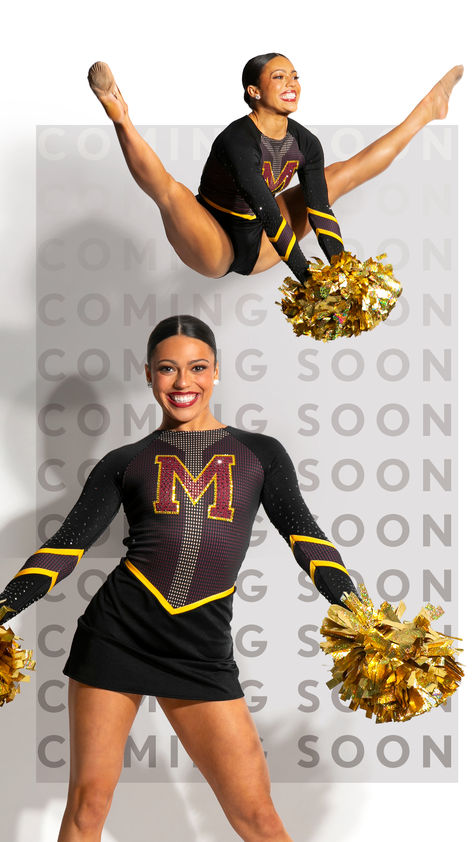 Custom pop mesh pom dress inspired by the University of Minnesota's 2024 Pom Dress. Coming soon! Shop new gameday and pom looks at www.thelineup.com Cheer Dress Uniform, Cheer Team Practice Wear, Team-colored Cheerleading Tops With Team Logo, Pom Uniforms Dance, Dance Pom Uniforms, Poms Dance Team, Stomp N Shake Cheer Uniforms, Dance Team Uniforms, Cheer Dress