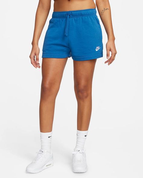 Nike Sportswear Club Fleece Women's Mid-Rise Shorts. Nike.com Nike Sweat Shorts Outfit Women, Nike Sweat Shorts, Nike Shorts Women, Nike Sportswear Club Fleece, Nike Fleece, Color Club, Blue And White Style, Mid Rise Shorts, Shorts Nike