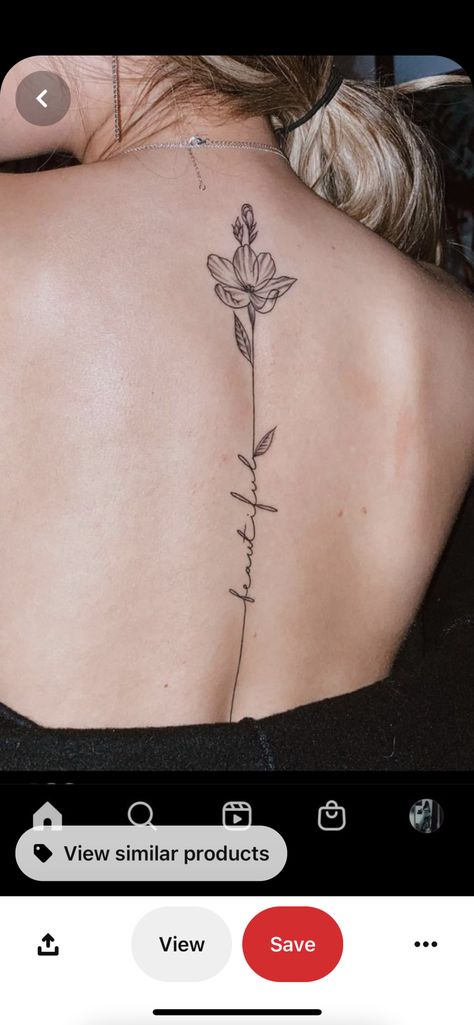 Words In Stem Of Flower Tattoo, March Birth Flower Tattoo Spine, Spine Tattoos For Women Lily Flower, Flower Tattoo Words As Stem, Fineline Flower Spine Tattoo, Flower Down Spine Tattoo, Spine Tattoos For Women July Birth Flower, Flower And Writing Spine Tattoo, Flower Spine Tattoos With Words