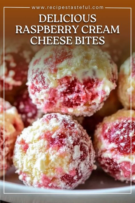 Indulge in these creamy Raspberry Cream Cheese Bites featuring a buttery graham cracker crust, smooth cream cheese filling, and a delightful raspberry topping. Perfect for parties, brunch, or a sweet snack! Raspberry Topping, Cream Cheese Bites, Cheese Bites Recipe, Finger Food Desserts, Raspberry Cream Cheese, Raspberry Desserts, Cream Cheese Desserts, Cookie Bakery, Raspberry Cream