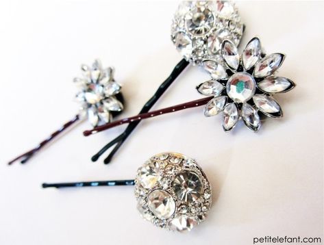 Diy Jeweled Bobby Pins Hannah Ideas, Jeweled Hair Accessories, Costume Jewelry Crafts, Bling Crafts, Wire Jewellery, Vintage Jewelry Crafts, Repurposed Jewelry, Costume Jewelry Earrings, Homemade Jewelry