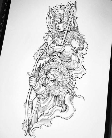 3,503 Likes, 27 Comments - T H O M A S B A T E S (@thomasbatestattoo) on Instagram: “Available. Norse Goddess. Freya & Skadi Email: tombatesart@gmail.com . . . . .…” Skadi Tattoo, Norse Goddess Tattoo, Freya Goddess Tattoo, Freya Tattoo, Norse Goddess Freya, Hercules Tattoo, Goddess Freya, Viking Warrior Tattoos, Owl Tattoo Drawings