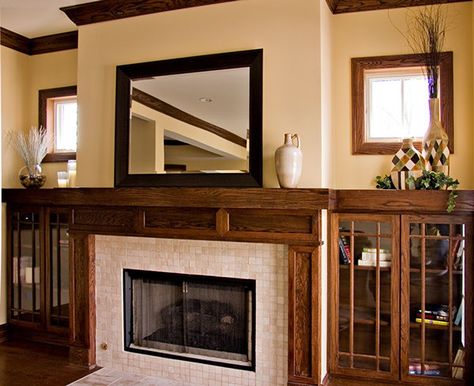 Craftsman Fireplace Mantels, Interior Design For Kitchen, Fireplace Updates, Craftsman Style Fireplace, Cabinets Fireplace, Paneled Room, Cabin Colors, Craftsman Houses, Small Craftsman