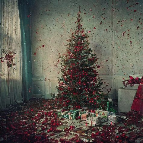 Christmas Horror Aesthetic, Alt Christmas Wallpaper, Creepy Christmas Aesthetic, Haunted Christmas, Grunge Christmas, Holiday Horror, Scary Christmas, Christmas Horror, Colorful Photography