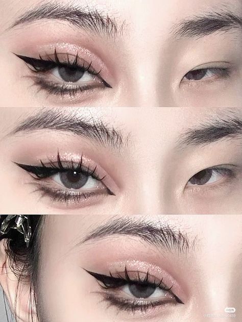 Eye Makeup Reference Photo, Eyeliner Looks For Asian Eyes, Asian Eye Eyeliner, Gen Z Eyeliner, Eyeliner On Asian Eyes, Slanted Eyes Makeup, Eyeliner Styles Korean, Ulzzang Eyeliner, Eyeliner Douyin