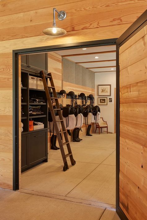 Step into a tack room designed by McClellan Architects Horse Stables Tack Room, Horse Barn Interior, Luxury Horse Barns, Tack Room Organization, Horse Tack Rooms, Barn Layout, Stable Style, Loafing Shed, Horse Barn Ideas Stables