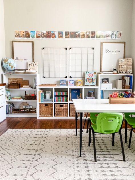 Homeschool Room Ideas, Homeschool Room Decor, Homeschool Room Design, Homeschool Room Organization, Homework Room, Affordable Cabinets, School Tables, Homeschool Decor, Homeschool Room