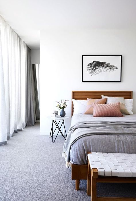 pinterest: gabbyypalacios ☼ Light And Airy Bedroom, Bedroom Design Modern, Best Bedroom Designs, Airy Bedroom, Simple Bedroom Design, Melbourne House, Perfect Bedroom, Style Deco, Grey Carpet