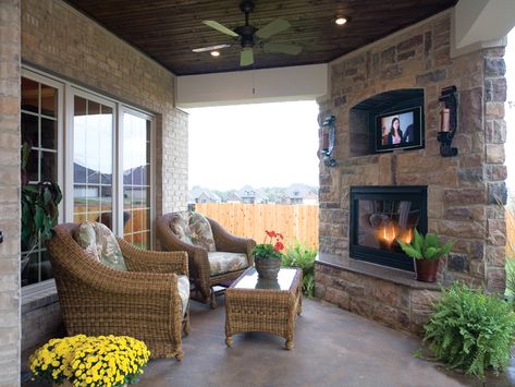 Awesome Porch With Fireplace And Television! - plan 055D-0817 | houseplansandmore.com Victorian House Plan, Chitre, Outdoor Covered Patio, Free Gas, Patio Fireplace, House Plans And More, Diy Outdoor Decor, Fireplace Design, Back Patio