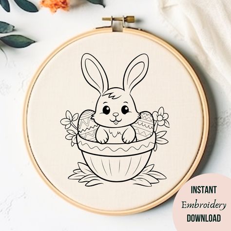 Bunny Printable, Rabbit Gifts, Cute Easter Bunny, Hand Embroidery Pattern, Diy Easter, Easter Rabbit, Embroidery Inspiration, Easter Kids, Hoop Art