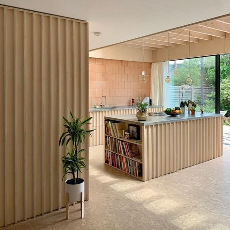 Hannah🇬🇧 and Michael🇩🇰’s Instagram post: “Kitchen/dining/living: the before, the CGI and the after shot #beforeandafter #openplanliving #plywoodkitchen #corkfloor #birchplywood…” Cork Kitchen Wall, Cork Flooring Living Room, Cork Kitchen Floors, Plywood Mudroom, Cork Floor Kitchen, 70s Flooring, Cork Flooring Ideas, Cork Wall Ideas, Cork Ceiling