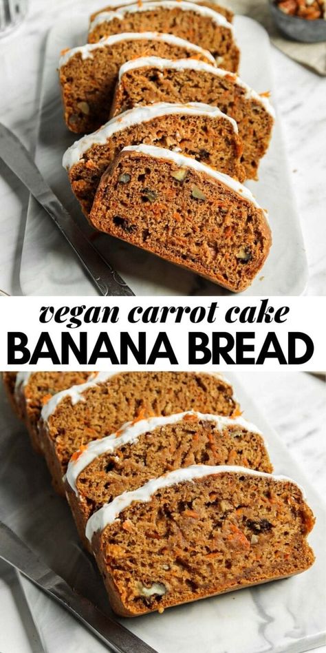 Carrot Banana Bread, Carrot Cake Banana Bread, Carrot Bread Recipe, Cake Banana Bread, Carrot Cake Bread, Carrot Banana Cake, Vegan Carrot Cake, Carrot Bread, Cake Banana