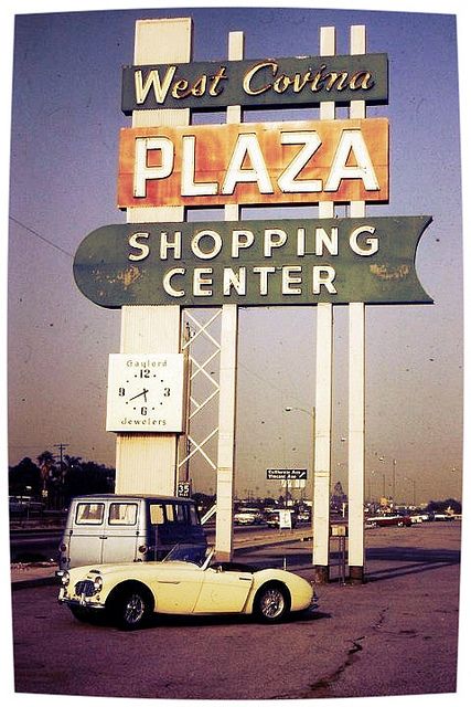 West Covina PLAZA Shopping Center sign, 1964 by A Box of Pictures, via Flickr Googie Architecture, San Gabriel Valley, Crazy Ex Girlfriends, Center Signs, California History, Vintage Neon Signs, Afternoon Sun, West Covina, Vintage Los Angeles