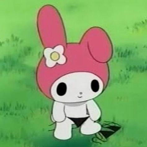 sanriocore sanrio hello kitty hellokittycore kittycore kuromi kuromicore aesthetic keroppi my melody melodycore my melody with bikini in a grass field Kuromi Icon, My Melody, A Place, Tumblr, Pink, Black