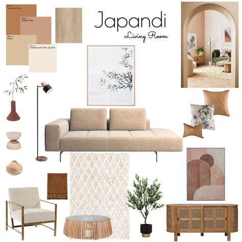 Delicate Interior Design, Less Is More Interior Design, Modern Terracotta Interior Design, Japandi Design Living Room, Muji Mood Board, Japandi Leather Sofa, Japandi Living Room Mood Board, Japandi Style Living Room Design, Japandi Bedroom Design Mood Board