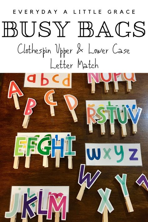 Busy Bag Series 👜: Clothespin Upper & Lower Case Letter Match – Everyday a Little Grace Clothes Pin Letter Matching, Preschool Clothes Pin Activities, Alphabet Clothespin Activities, Clothes Pin Activities Kindergarten, Clothespin Letter Matching, Upper And Lower Case Letter Matching Alphabet Activities, Lower Case Letter Activities For Preschool, Upper Lower Case Letter Match, Lower Case Letter Activities