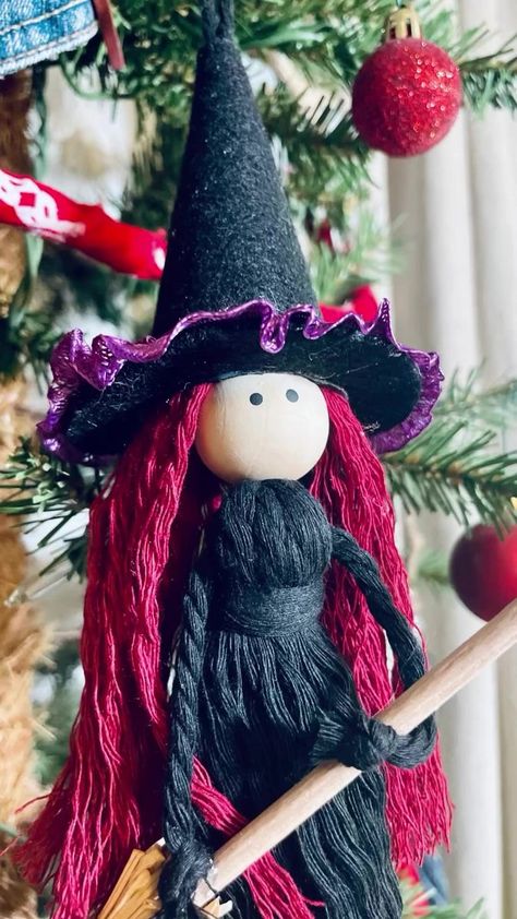 Macrame Witch | Knot Just Chalk Macrame Witch, Thanksgiving Wood Crafts, Decoracion Halloween, Witch Decorations, Witch Knot, Witches Tea, Witch Dolls, Halloween Witch Dolls, Pagan Crafts