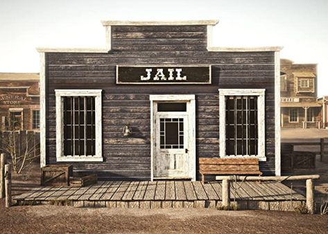 BELECO Fabric 5x3ft Western Jail Backdrop Rustic Western Town Wooden Prison Backdrop Wild West Cowboys Photo Background Police Jail Party Decorations Halloween Jail Prison Decor Studio Props : Amazon.ca: Electronics Old Western Towns, Old West Town, Outdoor Play Space, Eclectic Wallpaper, Planet Coaster, Western Artwork, Town Building, Wild West Cowboys, West Town