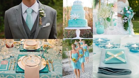 Aquamarine color theme Aquamarine Wedding Theme, Ocean Theme Wedding, Theme Wedding Ideas, Beach Wedding Men, Wedding In Spring, Scroll Wedding Invitations, Beach Wedding Outfit, Beach Wedding Decorations Reception, Aquamarine Wedding