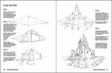 2 Point Castle Draw Castle, 2 Point Perspective Drawing, 2 Point Perspective, Castle Coloring Page, Castle Project, Castle Drawing, Diy Drawing, Fantasy Worlds, Castle Art