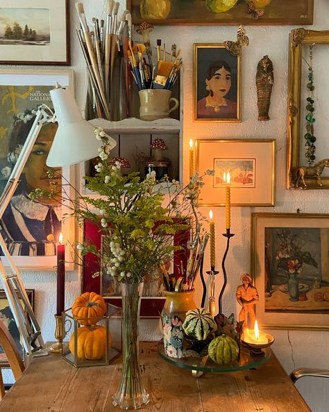 Fall got me 🍁🎃🕯️ Happy Sunday my dear friends ✨🤍 . . . .Gallery Wall | Art gallery wall | Thrifted home | Vintage home style | Modern vintage | Eclectic decor | Maximalist interior | Maximalist style | Eclectic style | Modern Cottage | Cottage style | Cozy home | Cozy interior | Colorful home | Colorful interior | Home styling | Art lovers | Interior inspiration . . . #gallerywall #gallerywalldecor #eclecticdecor #moderntraditional #housetohome #houseandhome #homedecor Vintage Eclectic Decor, Eclectic Decor Vintage, Thrifted Home, Maximalist Interior, Colorful Interior, Maximalist Style, Home Cozy, Wall Art Gallery, Colorful Home