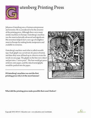 Fourth Grade History Comprehension Worksheets: Gutenberg Printing Press Queen Elizabeth 1, Homeschool Electives, Elizabeth 1, 1 Worksheet, Esl Resources, School Information, Classical Conversations, Comprehension Worksheets, Service Learning