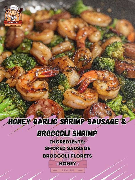 🍤🥦 Satisfy your cravings with this savory Honey Garlic Shrimp, Sausage & Broccoli—sweet, tangy, and oh-so-delicious! 🍽️🔥 #QuickMeals #FlavorExplosion Honey Garlic Shrimp, Sausage & Broccoli Ingredients: Shrimp, peeled and deveined (1 lb) Smoked sausage, sliced (12 oz) Broccoli florets (3 cups) Honey (1/4 cup) Soy sauce (1/4 cup) Garlic, minced (4 cloves) Olive oil (2 tbsp) Red pepper flakes (1/4 tsp, optional) Salt and pepper (to taste) Instructions: In a bowl, mix honey, soy sauce, garlic... Honey Garlic Shrimp And Sausage, Shrimp Sausage And Broccoli Recipes, Shrimp Sausage Broccoli, Honey Garlic Shrimp Sausage And Broccoli, Sausage And Shrimp Recipes, Broccoli Sausage, Sausage Broccoli, Honey Shrimp, Soy Sauce Garlic