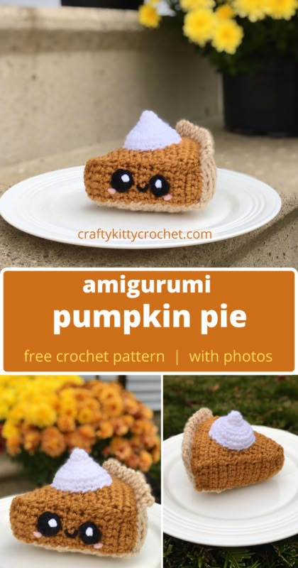 Crochet Cookies, Thanksgiving Crochet Patterns, Food Amigurumi, Crocheted Pumpkins, Perfect Pumpkin Pie, Amigurumi Food, Food Crochet, Thanksgiving Crochet, Amigurumi Inspiration