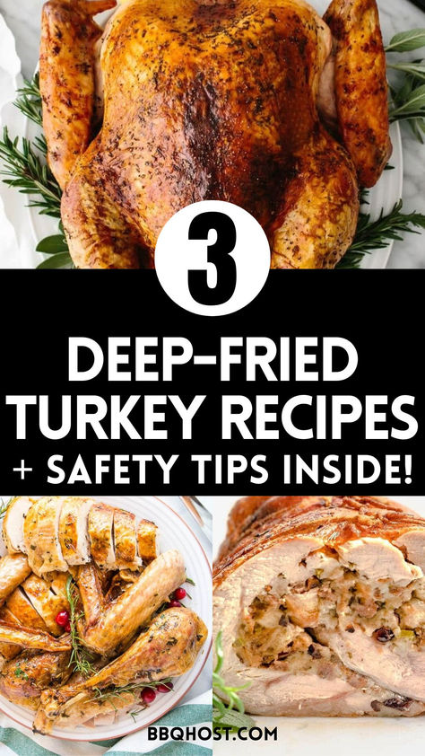 Looking for the perfect deep-fried turkey recipe? Try Cajun, smoked, or dry-brined turkey, with expert safety tips to guide you. Pin this now and click through for the complete guide! Injection Recipes For Deep Fried Turkey, Deep Fried Turkey Injection Marinade, Turkey Brine For Deep Fried Turkey, Deep Fried Cajun Turkey, Deep Fry Turkey, Frying Turkey, Cajun Deep Fried Turkey, Deep Fried Turkey Recipes, Dry Brine Turkey