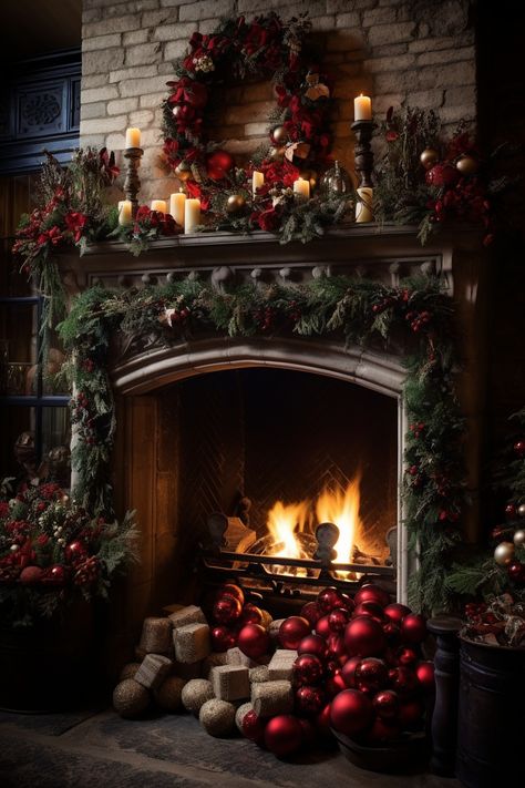 Christmas Fireplaces, Christmas Village Sets, Cozy Christmas Decor, Holiday Mantel, Christmas Fireplace Decor, Christmas Mantel Decorations, Cosy Christmas, Cute Christmas Wallpaper, Christmas Decorations Living Room