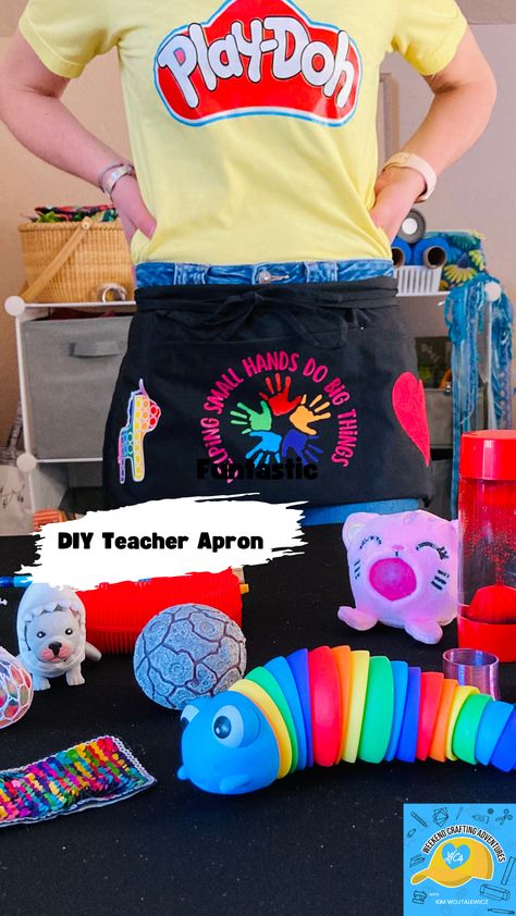 I packed up my Cricut Maker and mini heat press and brought it to my classroom to create some fun and functional teacher aprons with my team. This project taught me a lot about layering heat transfer viny and puff vinyl. I love how many fidget toys my apron can hold! More information on this crafting adventure in the link below. Teacher Aprons, Mini Heat Press, Puff Vinyl, Team Building Activity, Teacher Apron, Diy Apron, Teachers Diy, Preschool Special Education, Custom Aprons