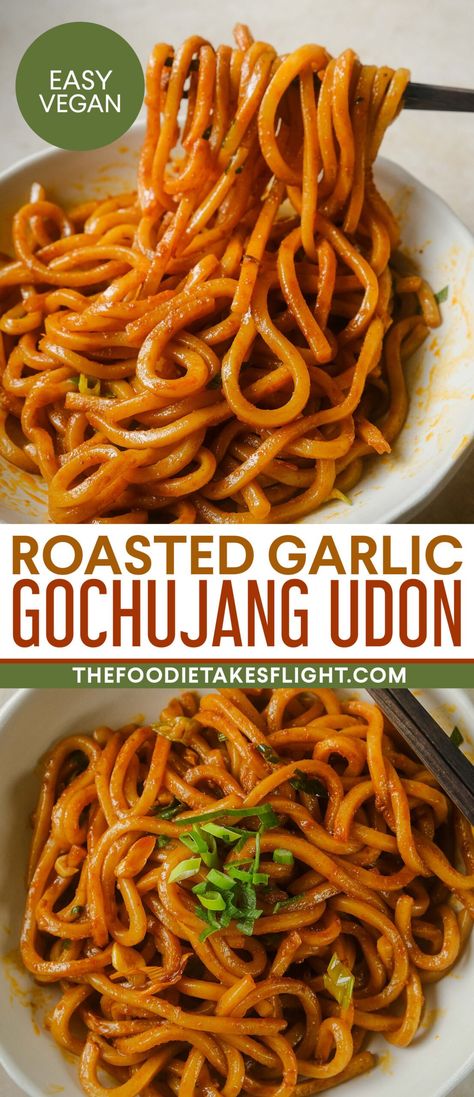 Roasted Garlic Gochujang Udon Noodles Gochujang Udon, Healthy Hair Vitamins, Vegan Udon, Gochujang Recipe, Udon Noodles Recipe, Udon Recipe, Udon Noodles, Hair Vitamins, Vegan Recipe