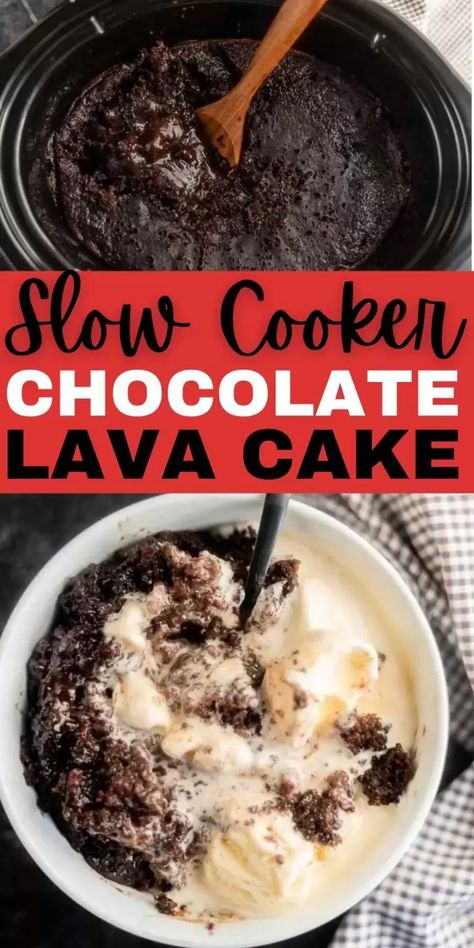 This Crockpot Lava Cake Recipe is so decadent. Crockpot Lava Cake has the best topping. It has lots of chocolate chips and chocolate pudding. Yum! Crockpot Chocolate Lava Cake is even better topped with vanilla ice cream. Slow cooker chocolate lava cake is SO delicious! #eatingonadime #crockpotrecipes #crockpotdesserts #cakerecipes Crockpot Lava Cake Recipe, Lava Cake Recipe Crock Pot, Slow Cooker Lava Cake, Crockpot Chocolate Lava Cake, Slow Cooker Chocolate Lava Cake, Crockpot Cake Recipes, Crockpot Lava Cake, Slow Cooker Chocolate Cake, Crockpot Chocolate