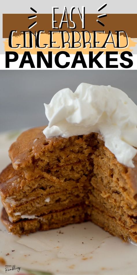 Gingerbread Pancakes Easy, Ginger Bread Pancakes, Gingerbread Pancake Mix In A Jar, Gingerbread Pancake Mix, Gingerbread Breakfast, Gingerbread Pancakes Recipe, Holiday Pancakes, Cake Mix Pancakes, Gingerbread Dessert