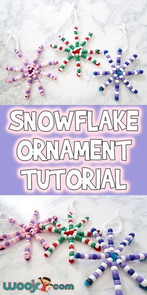 t's time to make some fun new Christmas ornaments, and today I'm sharing this Snowflake Ornament Tutorial that's perfect for little kids to make! New Christmas Ornaments, Easy Snowflake, Printable Christmas Ornaments, Beaded Snowflakes Ornament, Snowflake Craft, Simple Snowflake, Ornament Craft, Winter Crafts For Kids, Christmas School