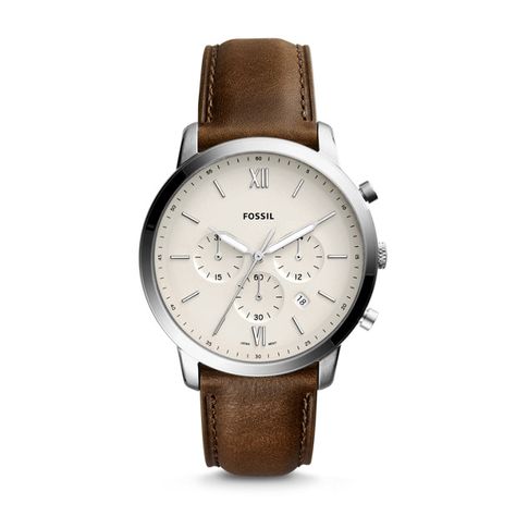 Neutra Chronograph Brown Leather Watch - Fossil Fossil Watches For Men, Mens Designer Watches, Brown Leather Strap Watch, Chrono Watches, Brown Watches, Brown Leather Watch, Mens Chronograph, Fossil Watch, Chronograph Watch Men