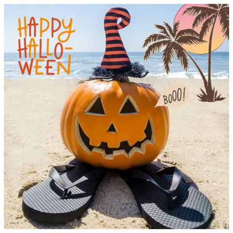 Florida Halloween Decorations, Fall Beach Quotes, Fall In Florida, Halloween Beach, Florida Halloween, Halloween Beach Painting, October At The Beach, Happy Halloween Beach, Hello October Beach Images