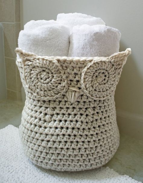 Crochet Owl Basket, Owl Basket, Knitted Owl, Crochet Owls, Owl Crochet Patterns, Basket Crochet, Yarn Holder, Crochet Owl, Crochet Basket Pattern