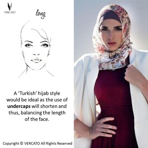 Hijab Tips for LONG face shape. SHOP MUSLIMAH WEAR: www.vercato.com Hijab For Long Face, Turkish Hijab Style, Mummy Fashion, Islamic Fashion Dresses, Long Face Shapes, Long Face, Hijab Styles, Long Faces, Hijab Fashion Inspiration