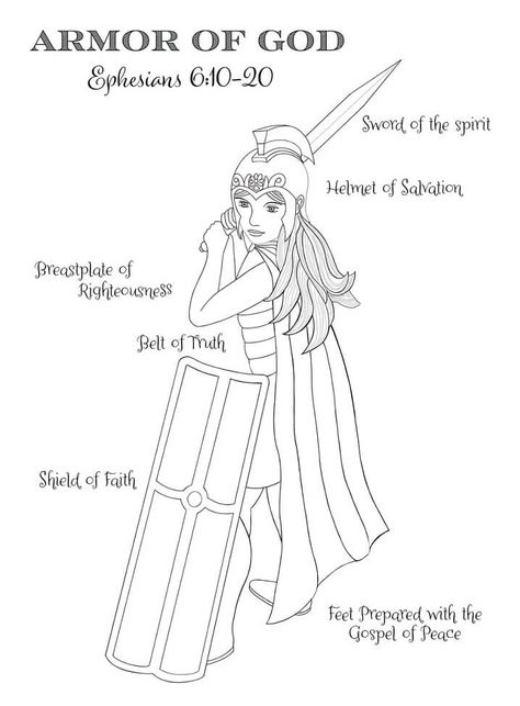 Armor Of God Coloring Page, Armor Of God Lesson, Kids Church Activities, The Armor Of God, Bible Verse Coloring, Puppet Patterns, Bible School Crafts, Ephesians 6, Barbie Coloring Pages