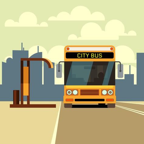 City bus at bus stop and urban skyline i... | Free Vector #Freepik #freevector #car #city #house #building Cartoon School Bus, Pixel City, Bus Drawing, Bus Stop Design, Bus Cartoon, Skyline Illustration, Dancing Art, Hd Dark Wallpapers, City Bus