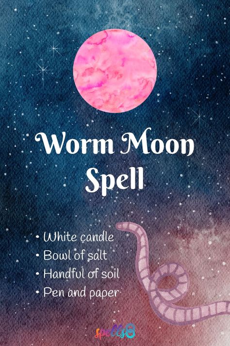 How to Celebrate the Worm Moon: Ideas and Rituals As we enter March, the month of the Spring Equinox, we experience massive energy shifts, and the world around us is changing. We are adjusting to the seasonal tides, just as the worms are transforming the soil. Cast a spell on the Full Worm Moon of March. All you need is a white candle, a small bowl of salt, a piece of paper and pen, and a handful of soil. May the powerful energy of the full worm moon bring you the protection and peace you seek Full Worm Moon, Worm Moon, Moon Meaning, Moon Spells, Moon Crafts, Protection Spell, Magic Spell Book, Full Moon Ritual, Celtic Astrology