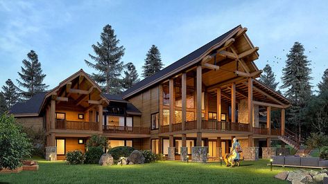 House Plan 81916 - Craftsman, Log Style House Plan with 10754 Sq Ft, 5 Bed, 9 Bath, 4 Car Garage Aspen Lodge, Lodge Style Home, Rustic Mountain Homes, Luxury Cabins, Friends House, Mountain House Plans, Flat Rock, Craftsman Style House Plans, Lodge Style