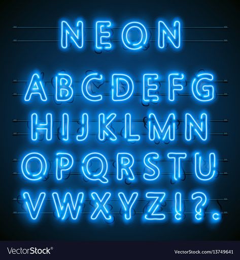 Font English, Sign Alphabet, Neon Font, English City, Neon Typography, Alphabet Signs, Blue Font, Alphabet Font, Font Alphabet