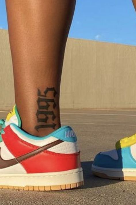 1999 Leg Tattoo, Leg Tattoos Black Women Lower Calf, Back Of Calves Tattoo, Women Leg Tattoos Calf, Calves Tattoos Women, Lower Calf Tattoo Women, Back Of Leg Tattoos Women Calves, Black Female Tattoo Ideas, Mid Thigh Tattoos Women